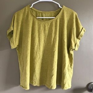 Eileen Fisher Pea Green Boxy Tee Top Hemp XS